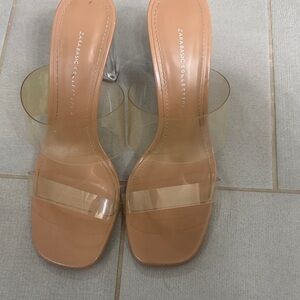 Zara Tan and Transparent Slide Sandals